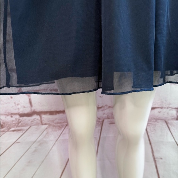 Vintage Y2K L CITY TRIANGLES Navy Chiffon Rhinestone Buckle Party Dress Large - Picture 10 of 13